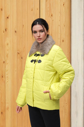 Women's Yellow Relaxed Fit Solid Puffer Jacket