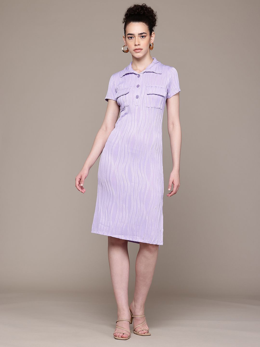 Women Regular Fit Purple Half Sleeves Dress