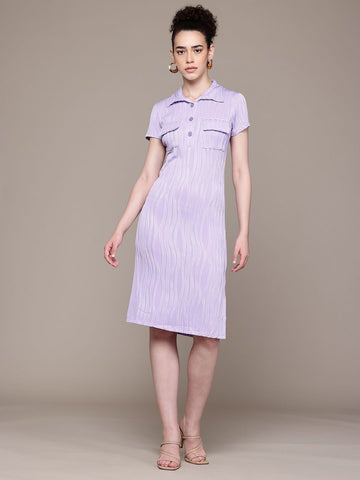 Women Regular Fit Purple Half Sleeves Dress