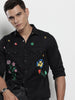 Men's Black Regular Fit Floral Printed Resort Wear Shirt