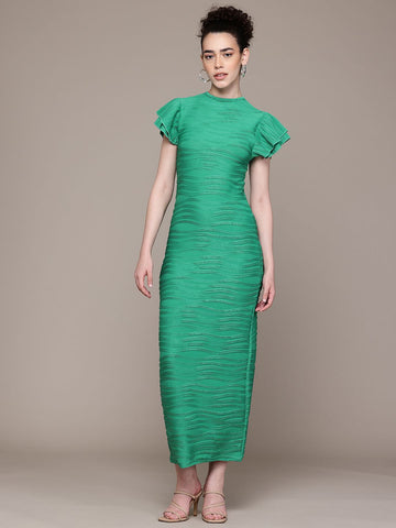 Women Regular Fit Green Half Sleeves Dress