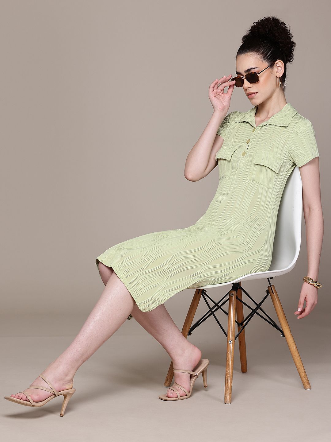 Women Regular Fit Green Half Sleeves Dress