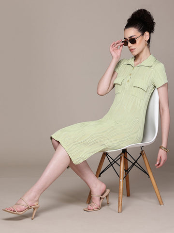 Women Regular Fit Green Half Sleeves Dress