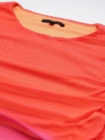 Women Orange Fit Multicolor Sleeveless Dress