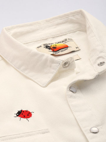 Men's Cream Regular Fit Floral Printed Resort Wear Shirt