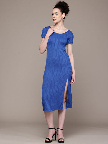 Women Regular Fit Blue Half Sleeves Dress