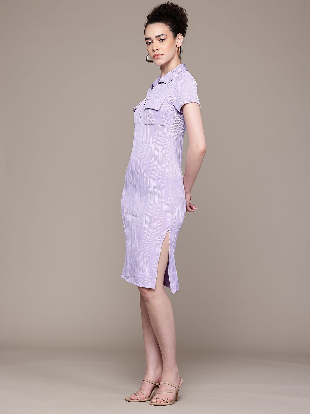 Women Regular Fit Purple Half Sleeves Dress