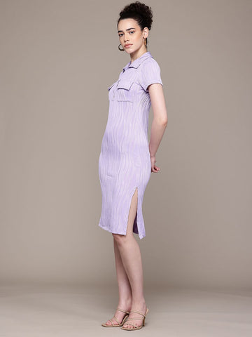 Women Regular Fit Purple Half Sleeves Dress