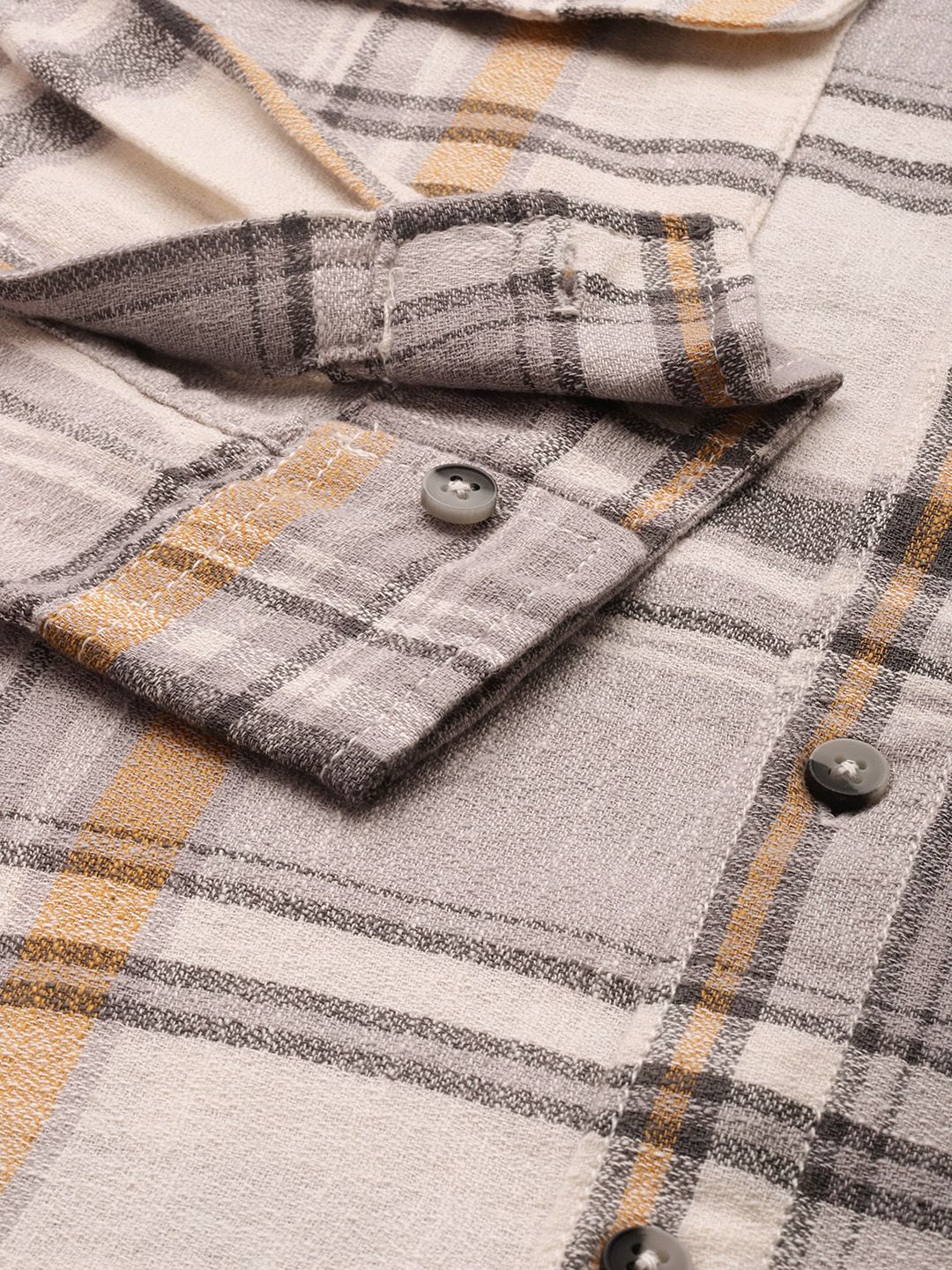 Men's Grey Regular Fit Checked Casual Shirt