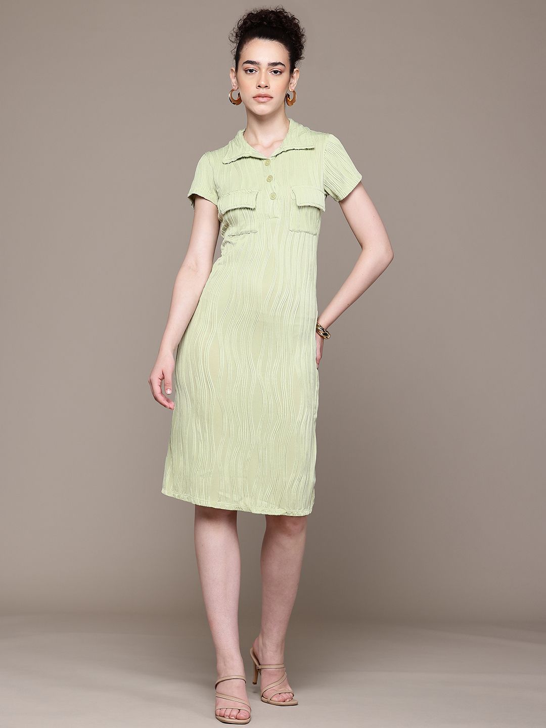 Women Regular Fit Green Half Sleeves Dress