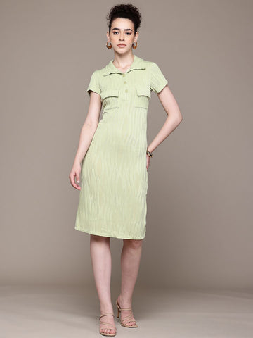 Women Regular Fit Green Half Sleeves Dress