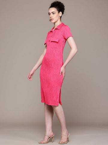 Women Regular Fit Pink Half Sleeves Dress