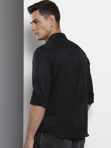 Men's Black Regular Fit Floral Printed Resort Wear Shirt