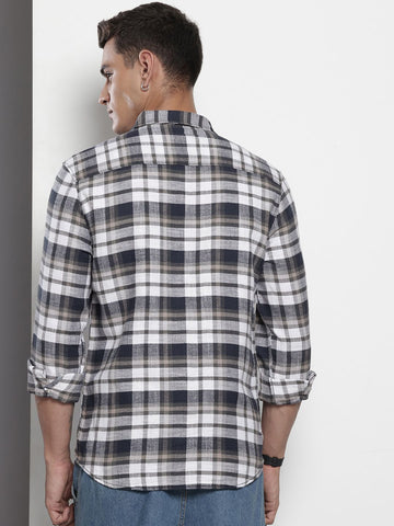 Men's Black Slim Fit Checked Casual Shirt