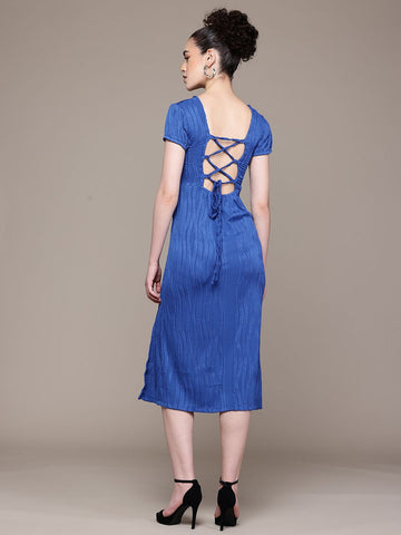 Women Regular Fit Blue Half Sleeves Dress