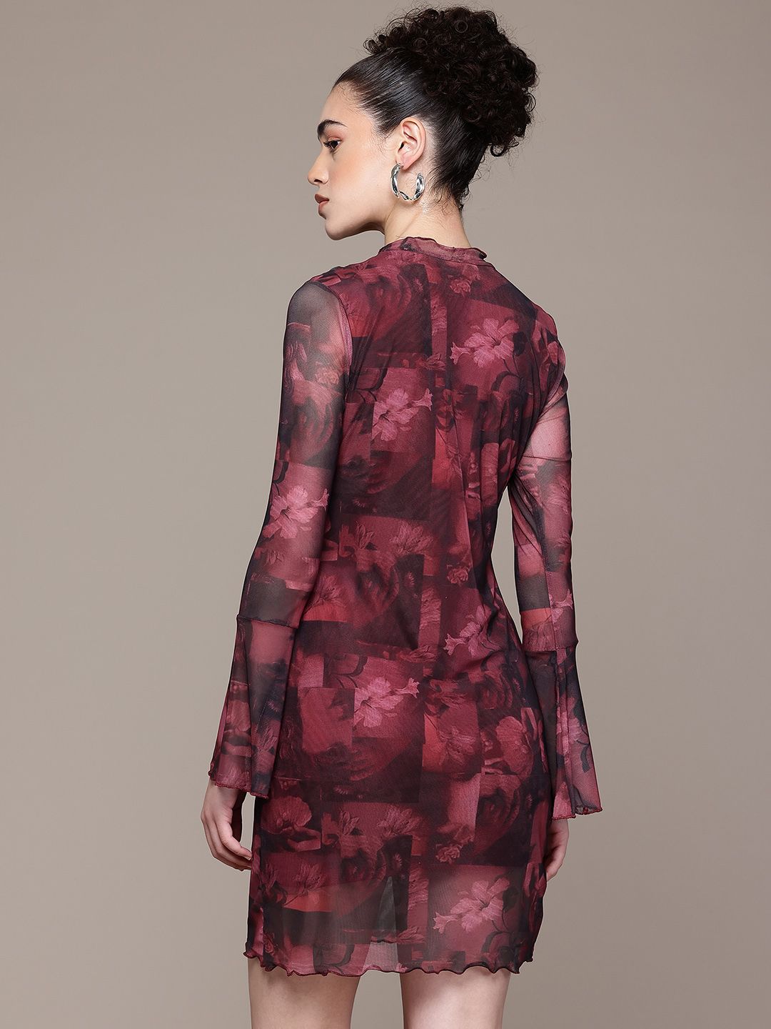 Women Regular Fit Maroon Full Sleeves Dress