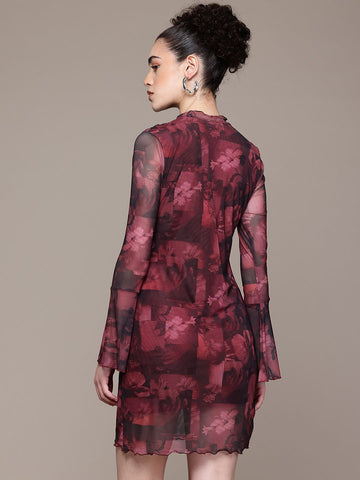 Women Regular Fit Maroon Full Sleeves Dress