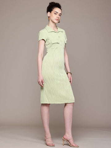 Women Regular Fit Green Half Sleeves Dress