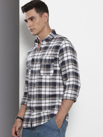 Men's Black Slim Fit Checked Casual Shirt