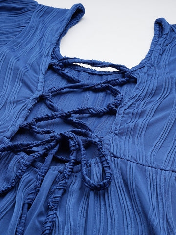 Women Regular Fit Blue Half Sleeves Dress