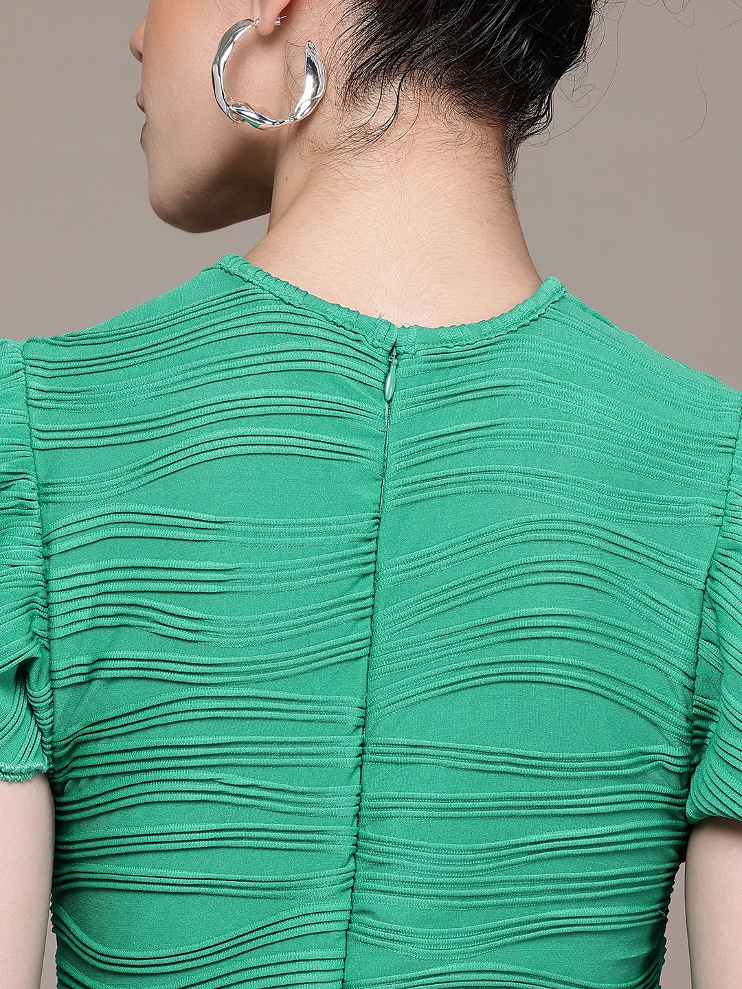 Women Regular Fit Green Half Sleeves Dress