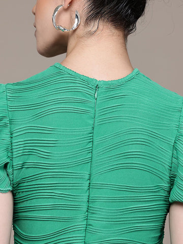 Women Regular Fit Green Half Sleeves Dress