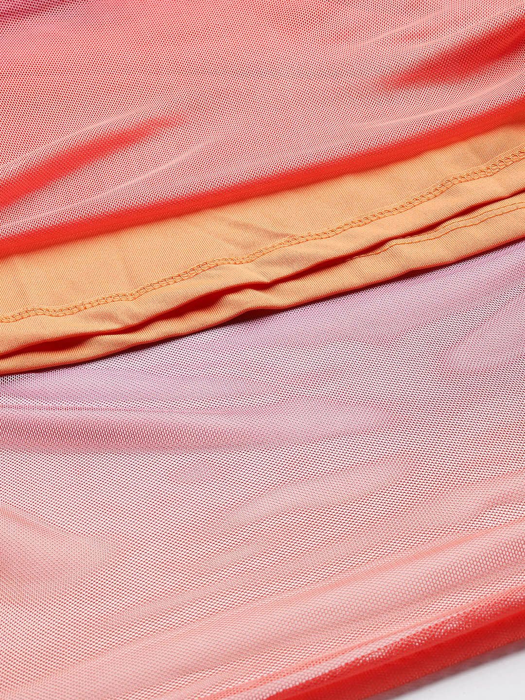 Women Orange Fit Multicolor Sleeveless Dress