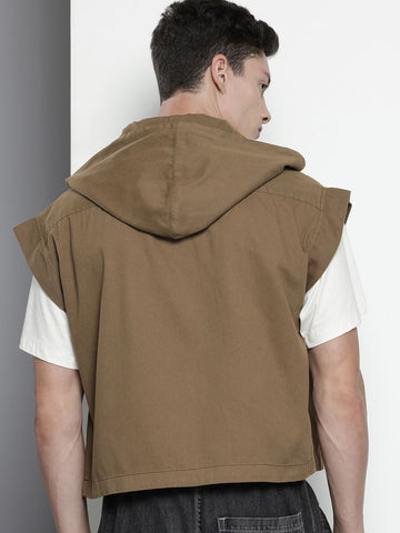 Men's Khaki Oversized Fit Solid Korean Street Shirt