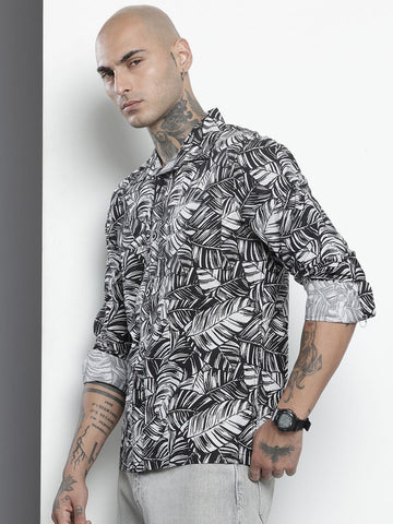 Men's Black Regular Fit Printed Casual Shirt