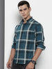 Men's Blue Slim Fit Checked Casual Shirt