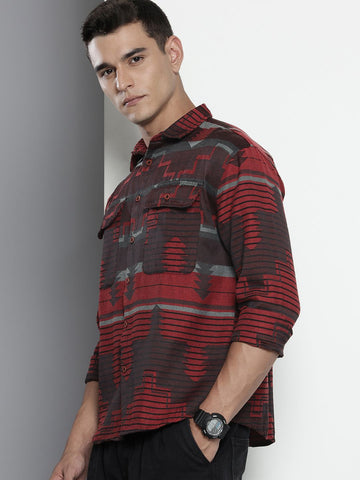 Men's Red Relaxed Fit Printed Bohemian Shirt