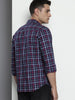 Men's Navy Blue Slim Fit Checked Casual Shirt