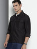 Men's Black Regular Fit Solid Textured Shirt