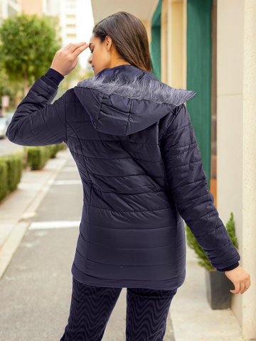 Women's Basic Parka With Fur Insert At Hood