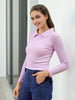Women's Purple Fitted Solid Collared Shirt Style