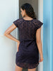 Women's Blue Fitted Lace Round Neck Bodycon Dress