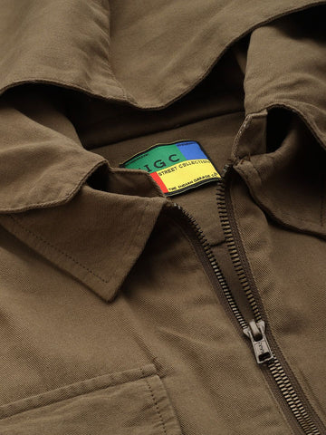 Men's Khaki Oversized Fit Solid Korean Street Shirt