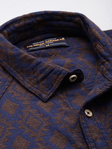 Men's Navy Blue Relaxed Fit Textured Casual Shirt