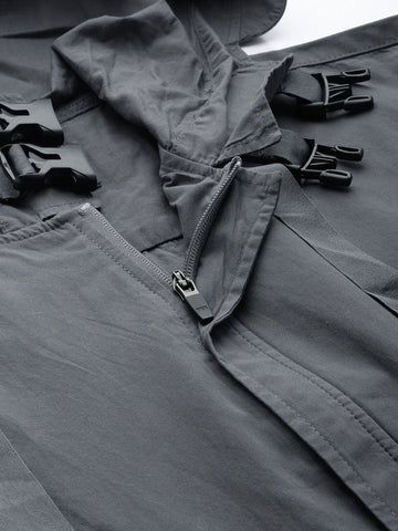 Men's Grey Boxy Fit Solid Street Shirt