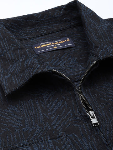 Men's Blue Regular Fit Textured Casual Shirt