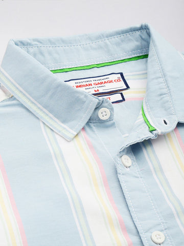Men's Blue Slim Fit Striped Striped Shirt