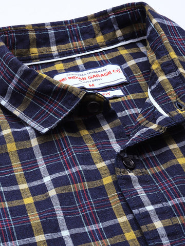 Men's Blue Slim Fit Checked Casual Shirt
