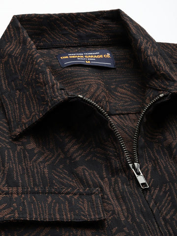 Men's Brown Regular Fit Textured Casual Shirt