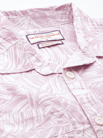 Men's Pink Regular Fit Printed Casual Shirt