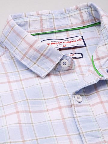 Men's Blue Slim Fit Checked Casual Shirt
