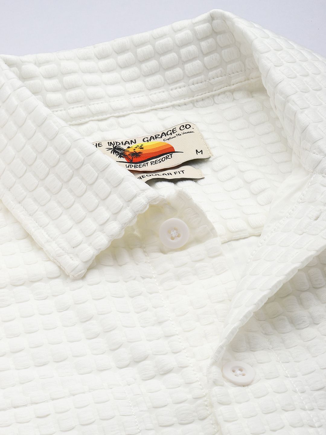 Men's White Regular Fit Solid Textured Shirt