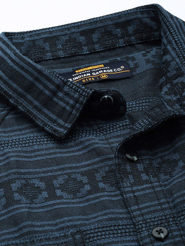 Men's Blue Relaxed Fit Textured Casual Shirt