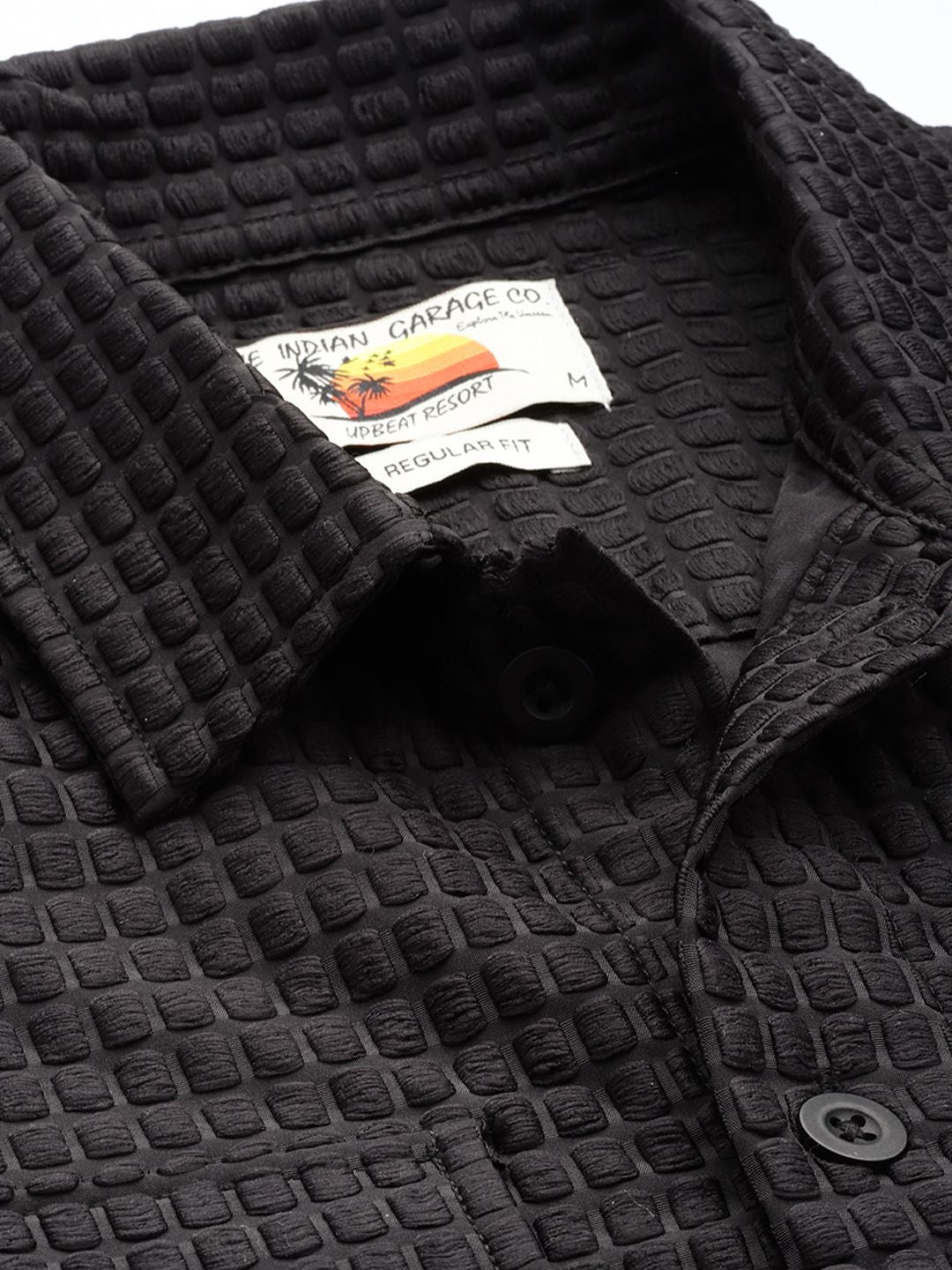 Men's Black Regular Fit Solid Textured Shirt