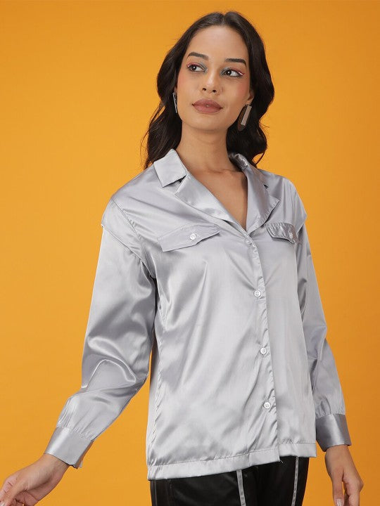Women's Satin Lapel Collar Shirt