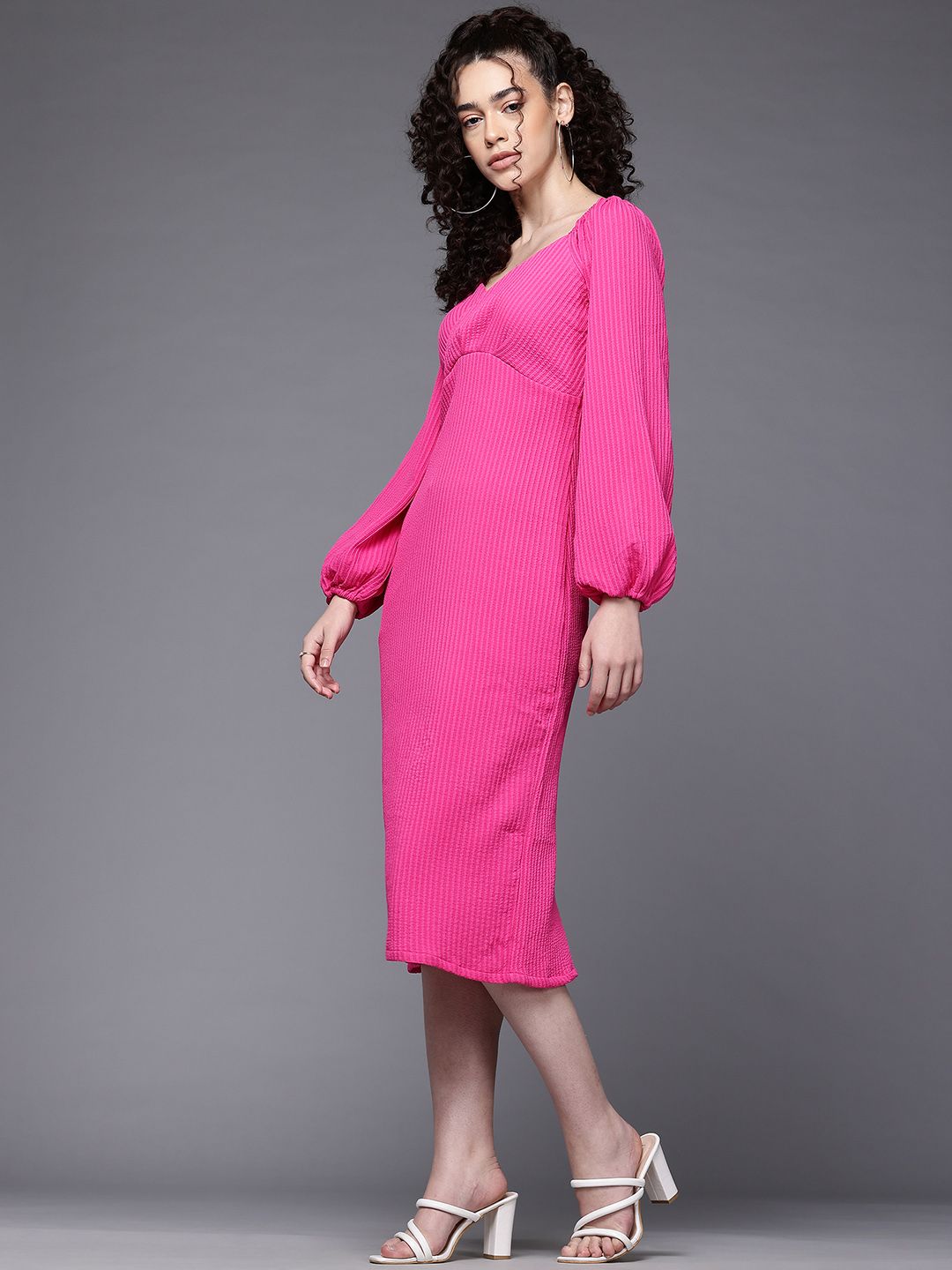 Freehand Women Fitted Textured Midi Dress